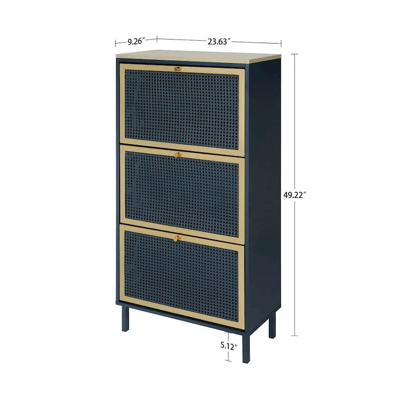 Modern Freestanding Shoe Storage Cabinet with 3 Metal Doors