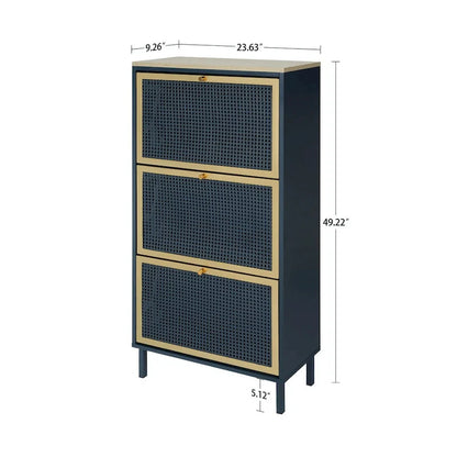 Modern Freestanding Shoe Storage Cabinet with 3 Metal Doors