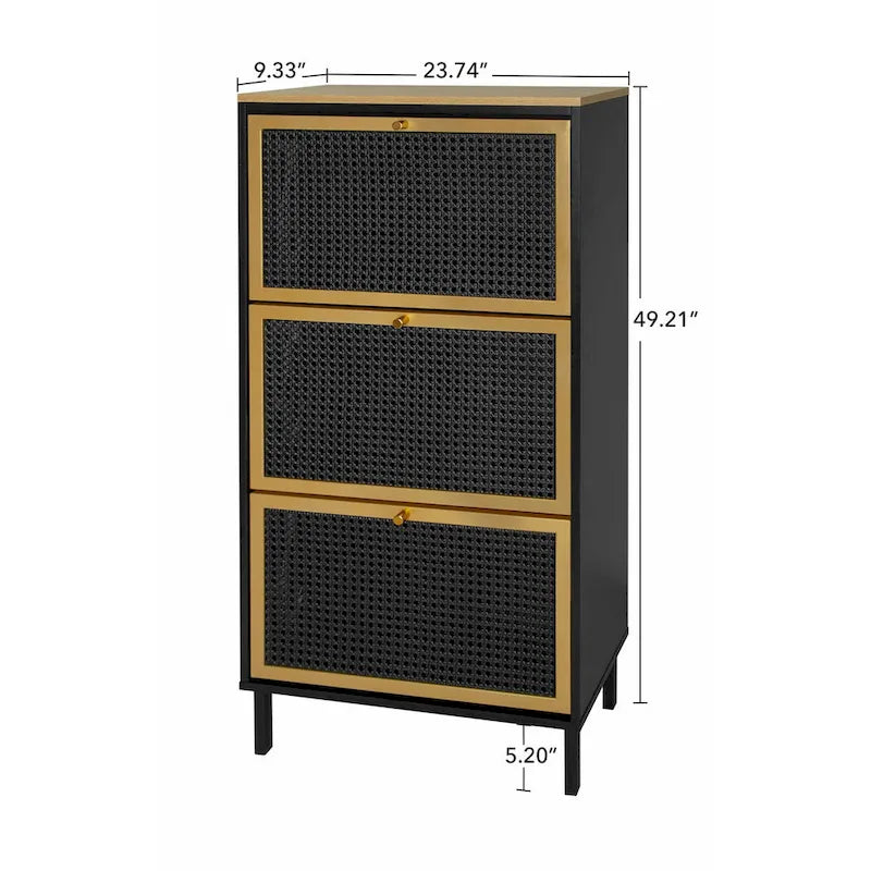 Modern Freestanding Shoe Storage Cabinet with 3 Metal Doors