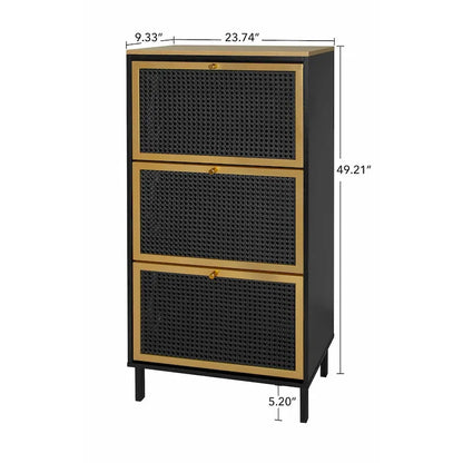 Modern Freestanding Shoe Storage Cabinet with 3 Metal Doors