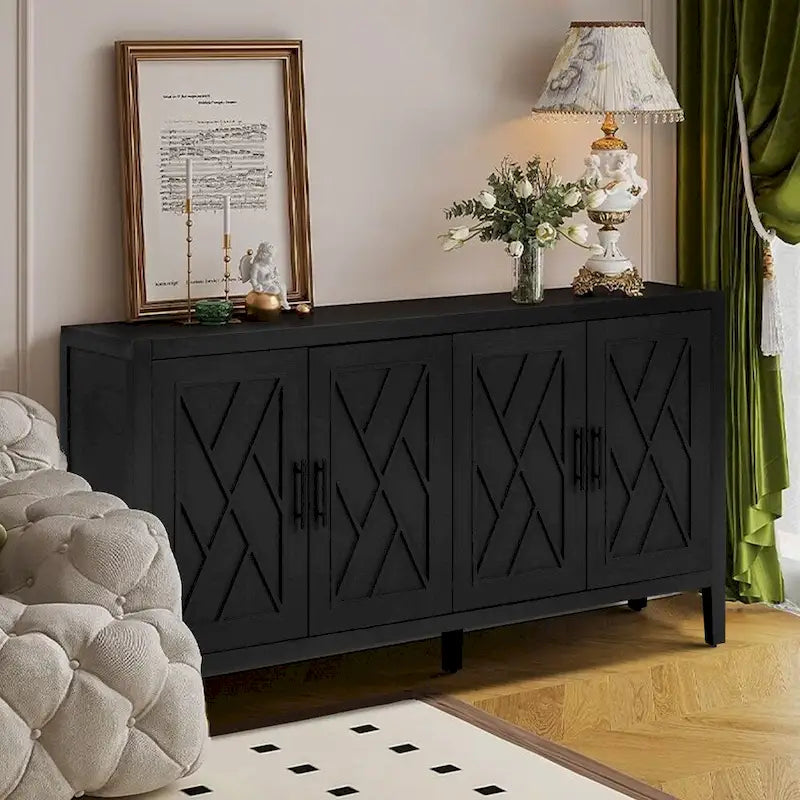 59.8in Vintage 4 Door Wooden Sideboard Living Room Entryway Cabinet