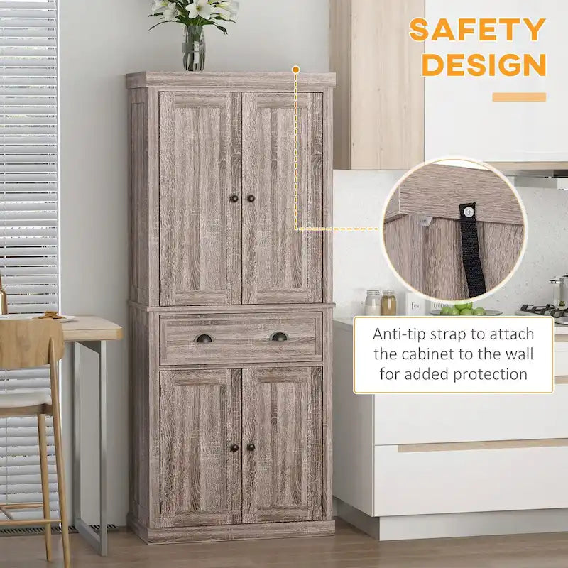 72 Freestanding Kitchen Pantry Cabinet, Tall Storage Cabinet with 2 Door Cupboards, 2 Drawers and Adjustable Shelves