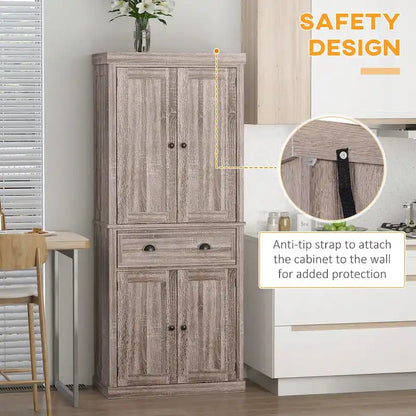 72 Freestanding Kitchen Pantry Cabinet, Tall Storage Cabinet with 2 Door Cupboards, 2 Drawers and Adjustable Shelves