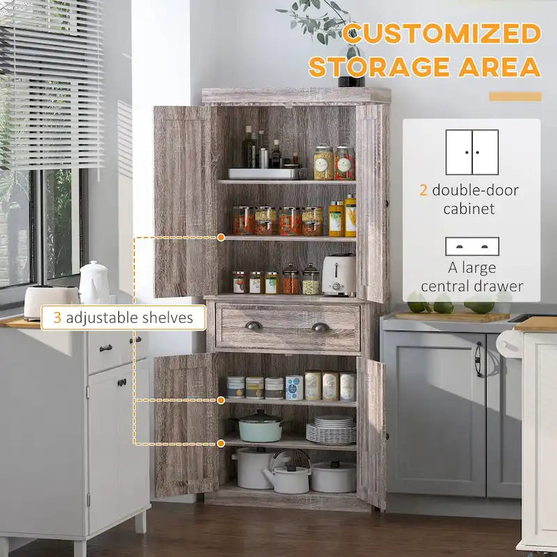 72 Freestanding Kitchen Pantry Cabinet, Tall Storage Cabinet with 2 Door Cupboards, 2 Drawers and Adjustable Shelves
