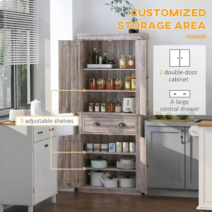 72 Freestanding Kitchen Pantry Cabinet, Tall Storage Cabinet with 2 Door Cupboards, 2 Drawers and Adjustable Shelves