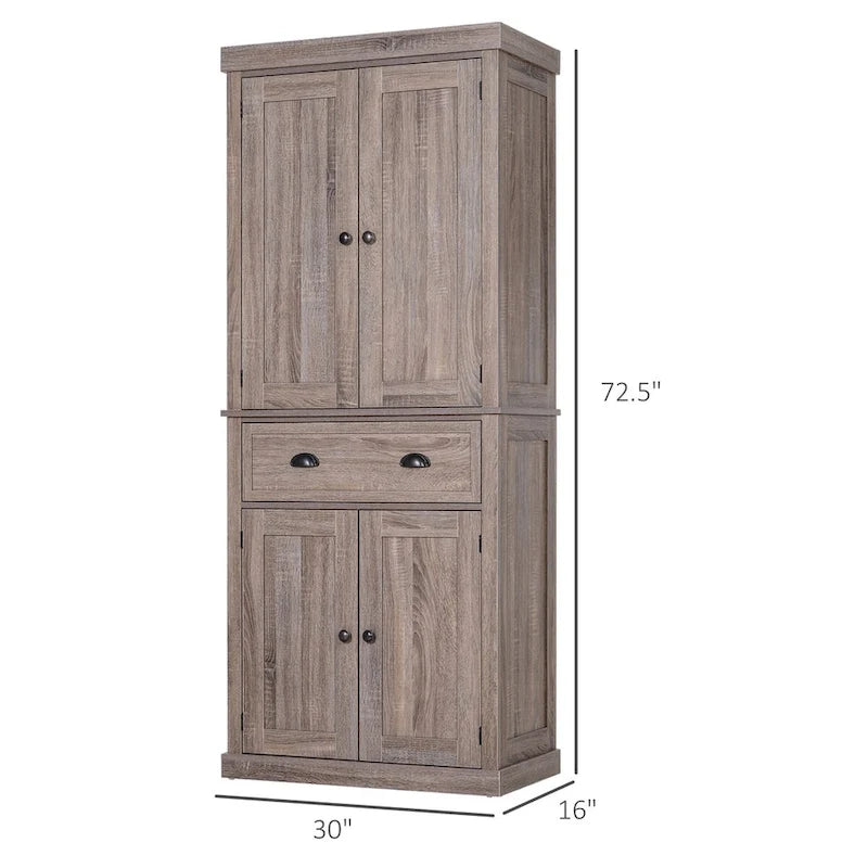 72 Freestanding Kitchen Pantry Cabinet, Tall Storage Cabinet with 2 Door Cupboards, 2 Drawers and Adjustable Shelves