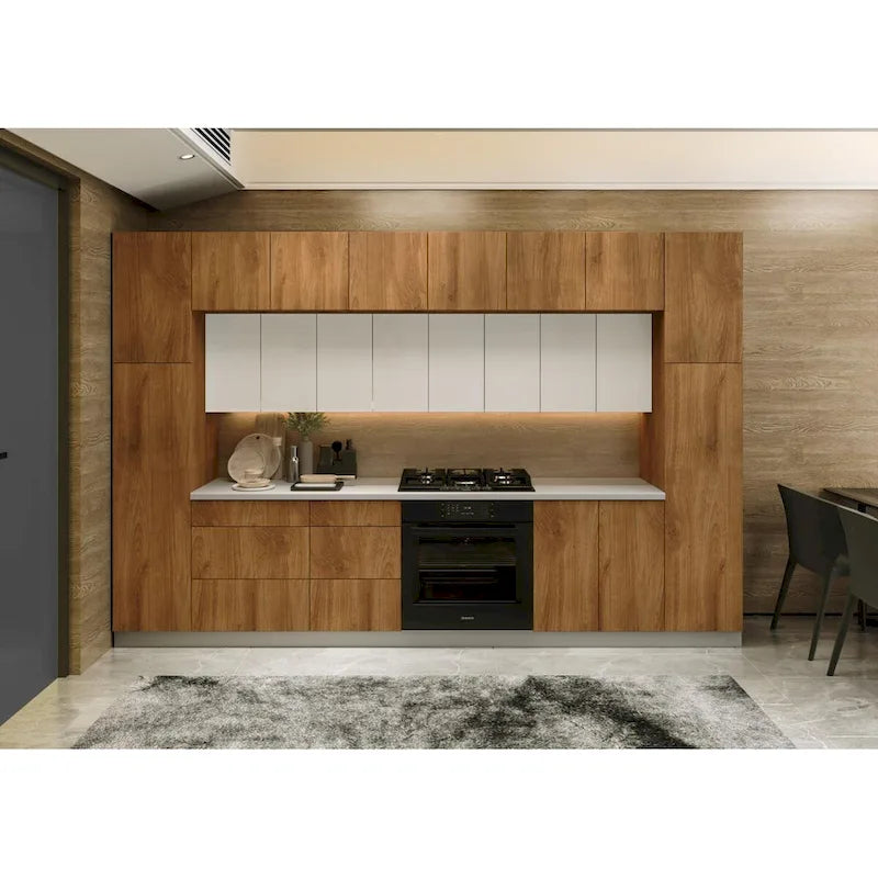 Kitchen Luxe Collection Natural Teak & Black Color Base Size 12Ft Wide - 143x24