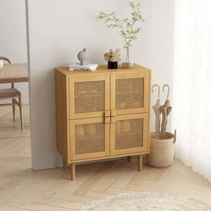 4-Doors Rattan Mesh Storage Cabinet, Sideboard with Eight Storage Spaces