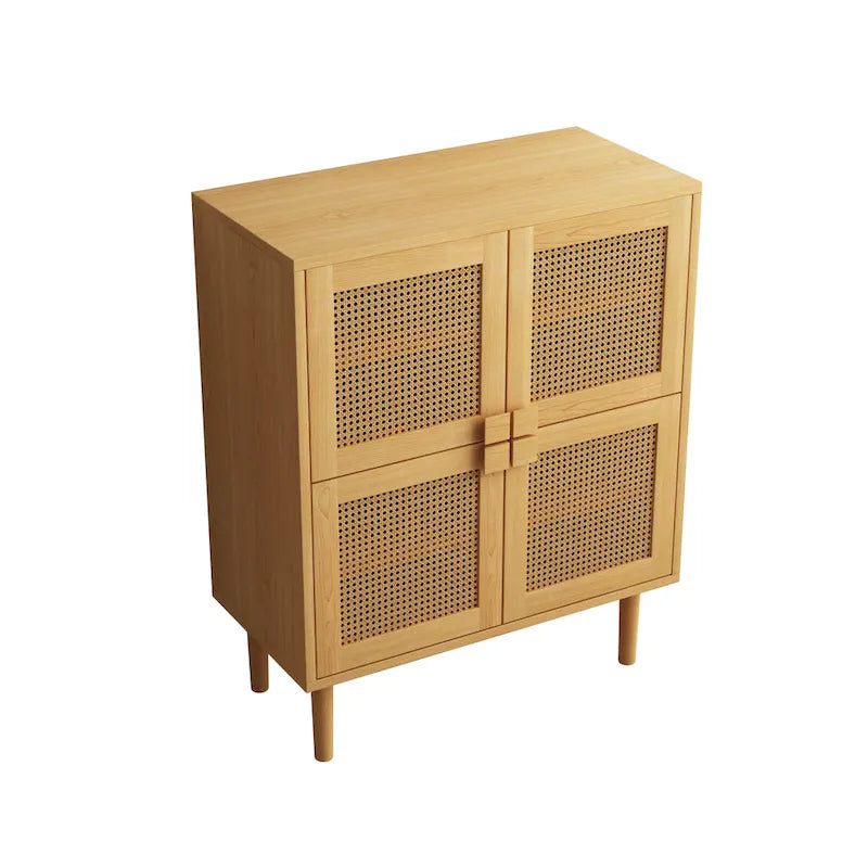 4-Doors Rattan Mesh Storage Cabinet, Sideboard with Eight Storage Spaces
