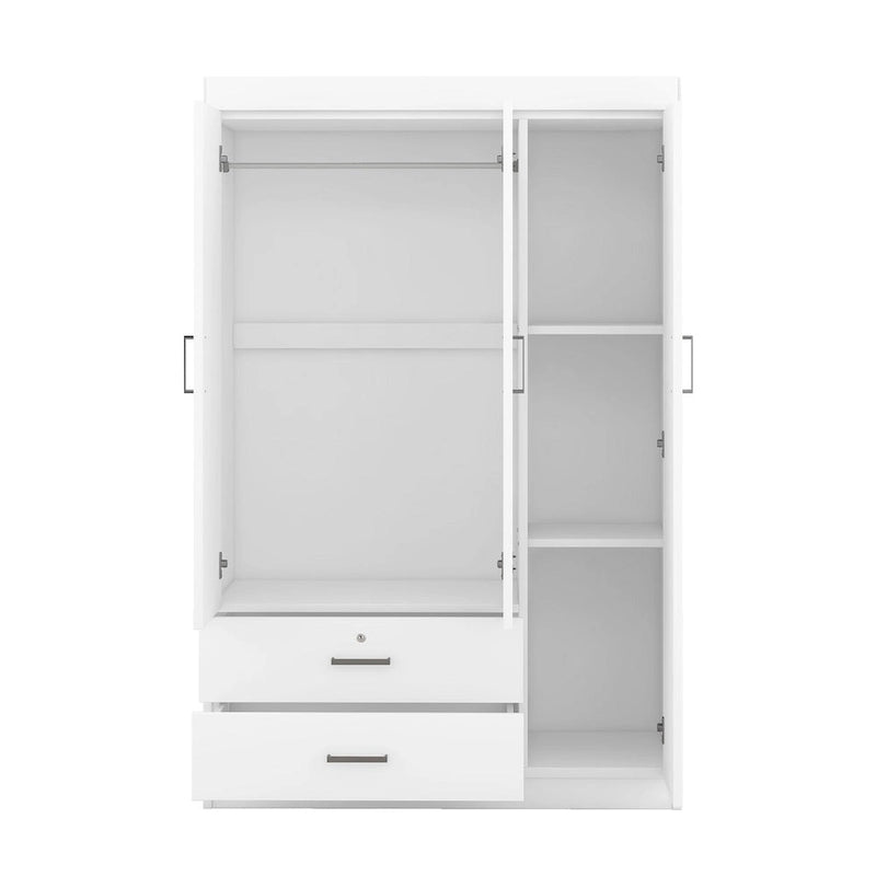 3-Door Wood Wardrobe with Drawers - N/A