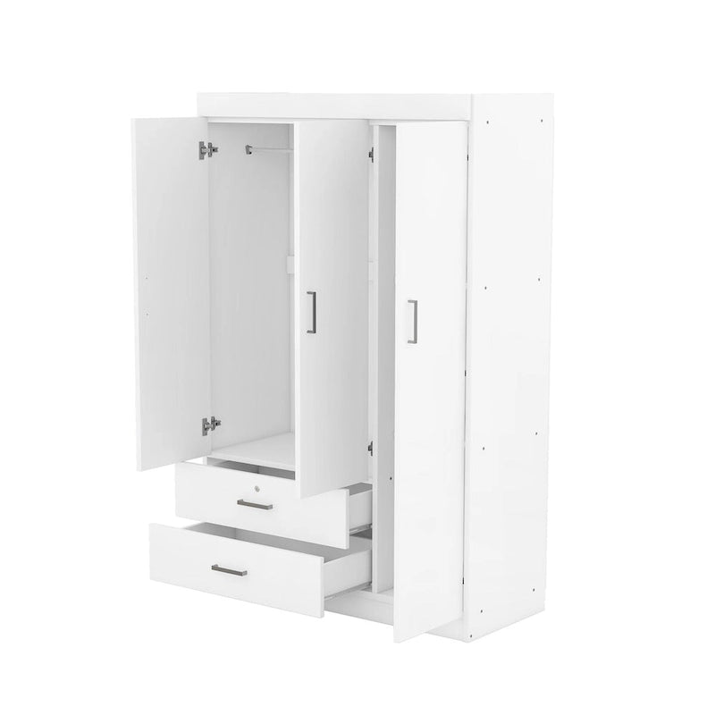 3-Door Wood Wardrobe with Drawers - N/A