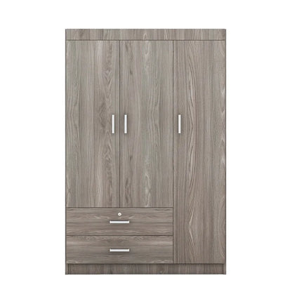 3-Door Wood Wardrobe with Drawers - N/A