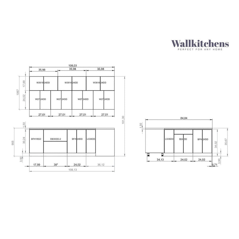 Kitchen Radiance Collection White Gloss Color Base Size 9Ft Wide - 108x85