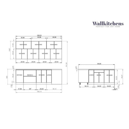 Kitchen Radiance Collection White Gloss Color Base Size 9Ft Wide - 108x85