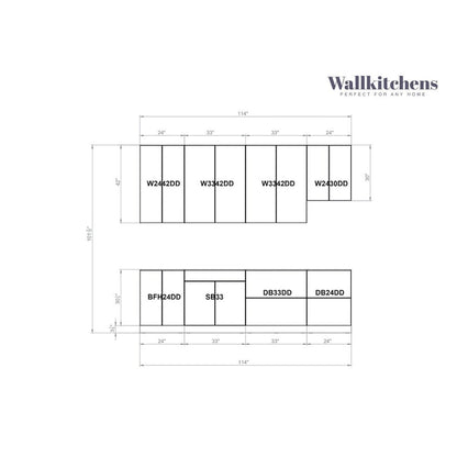Kitchen Contemporary Collection Gray & White Gloss Color Base Size 9.5Ft Wide - 114x24