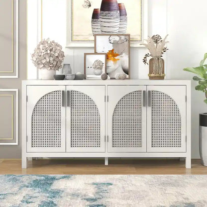 Large Storage Space Sideboard with Artificial Rattan Door - N/A