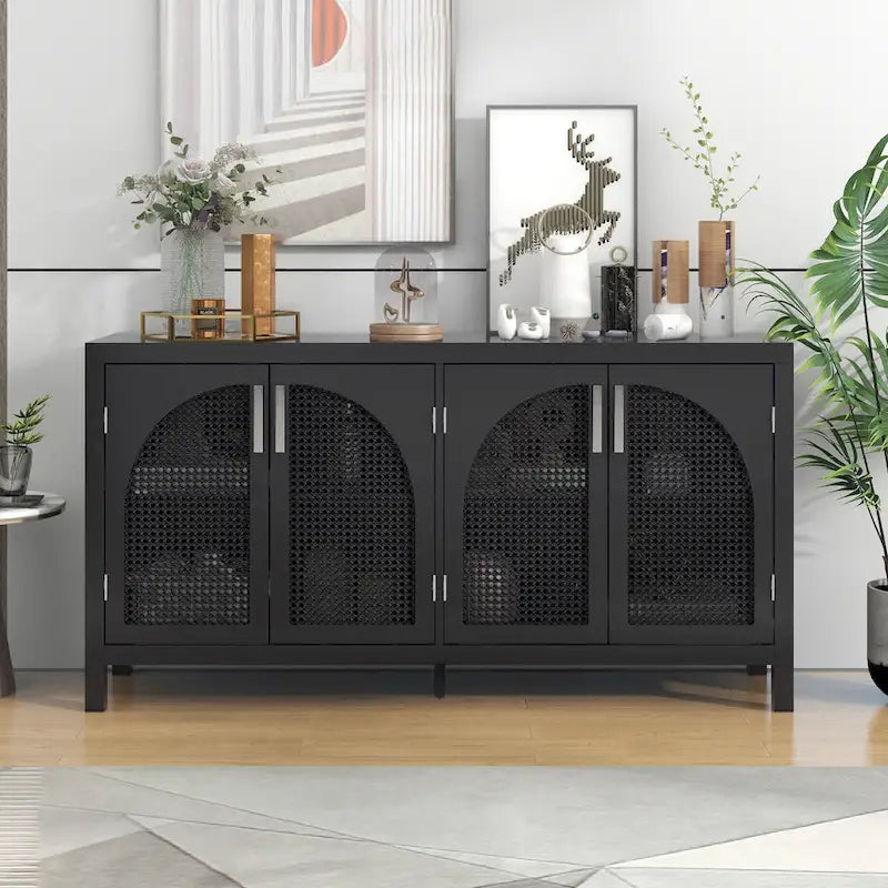Large Storage Space Sideboard with Artificial Rattan Door - N/A