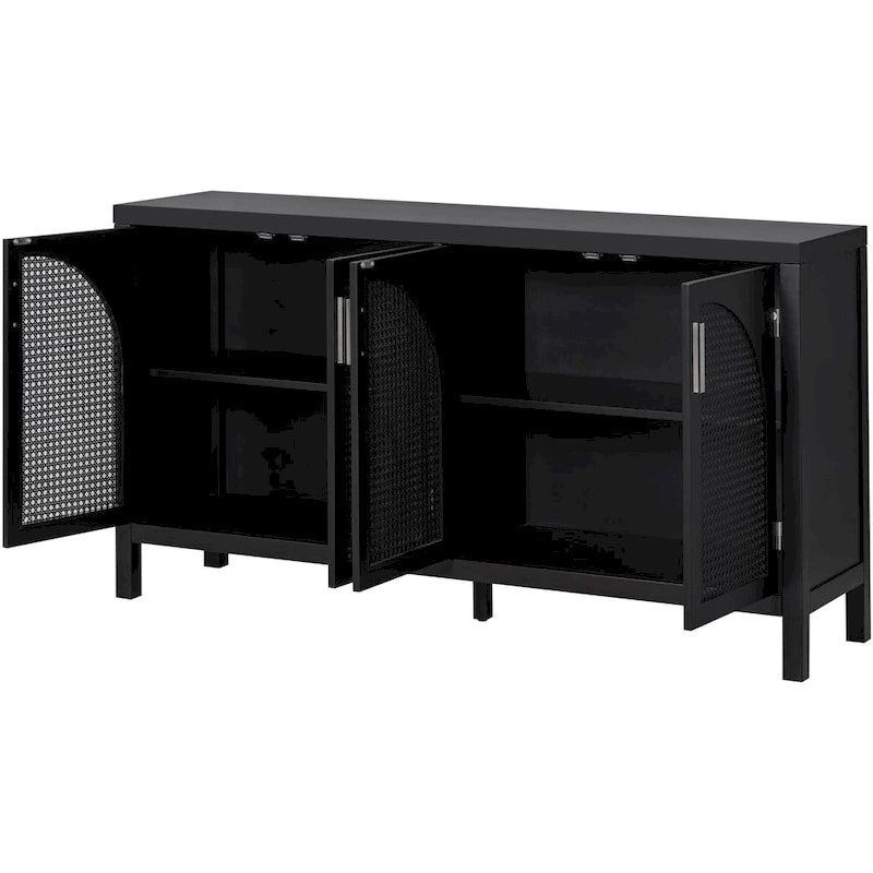 Large Storage Space Sideboard with Artificial Rattan Door - N/A