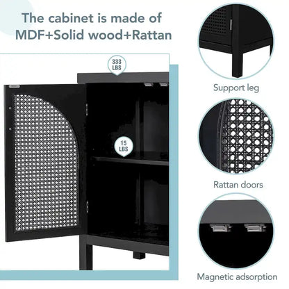 Large Storage Space Sideboard with Artificial Rattan Door - N/A