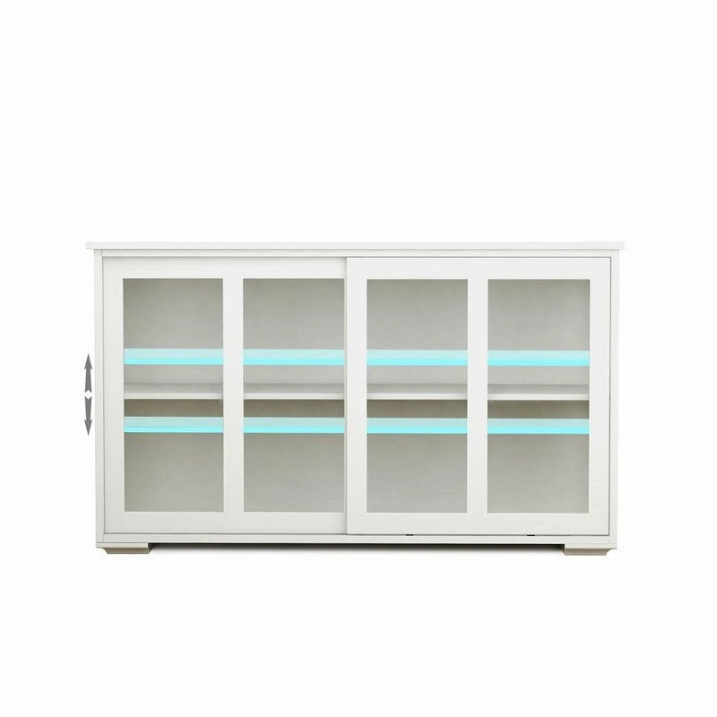 Kitchen Storage Stand Cupboard With Glass Door-White - N/A