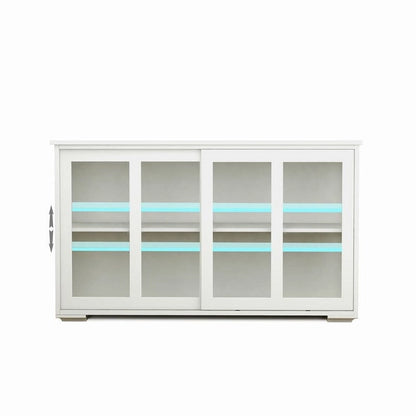 Kitchen Storage Stand Cupboard With Glass Door-White - N/A
