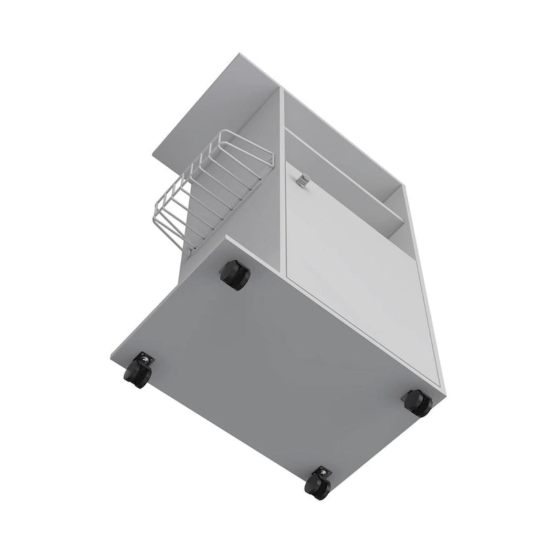 Kitchen Cart Kryot, Single Door Cabinet, Four Casters, White Finish,High quality and durable