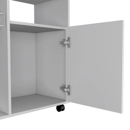 Kitchen Cart Kryot, Single Door Cabinet, Four Casters, White Finish,High quality and durable