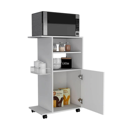 Kitchen Cart Kryot, Single Door Cabinet, Four Casters, White Finish,High quality and durable