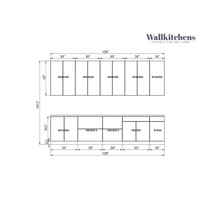 Kitchen Elite Epicure Collection Natural Teak & Black Color Base Size 11Ft Wide - 138x24