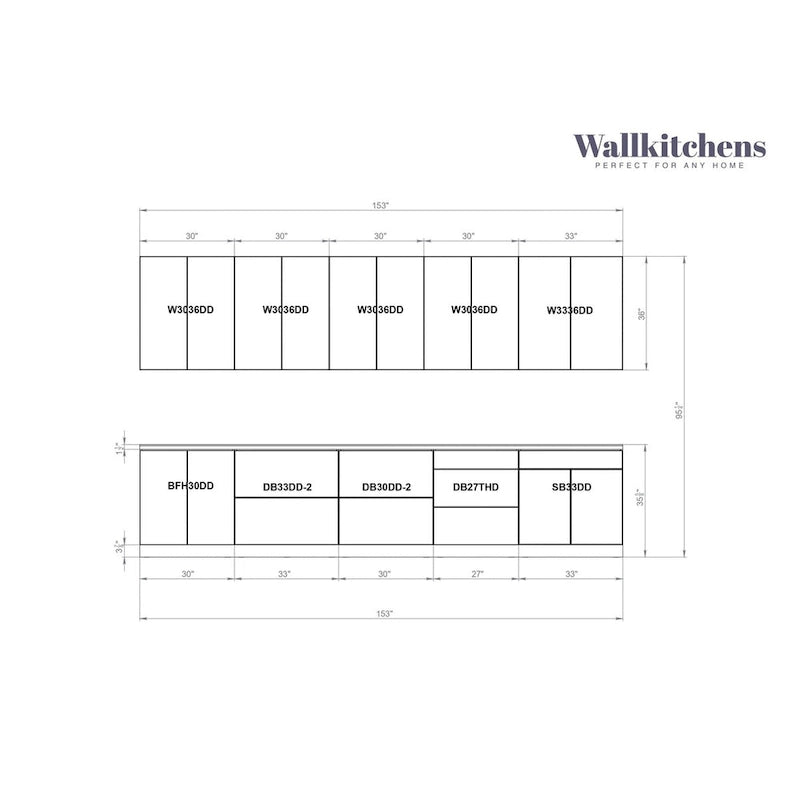 Kitchen Signature Collection Natural Teak & Black Color Base Size 13Ft Wide - 153x24