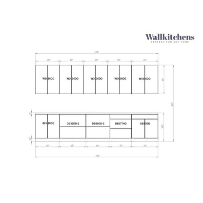 Kitchen Signature Collection Natural Teak & Black Color Base Size 13Ft Wide - 153x24