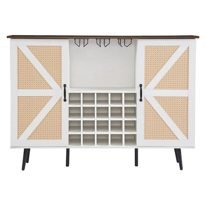 Rustic Wood Storage Cabinet with Wine Rack and Wine Glass Rack