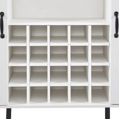 Rustic Wood Storage Cabinet with Wine Rack and Wine Glass Rack