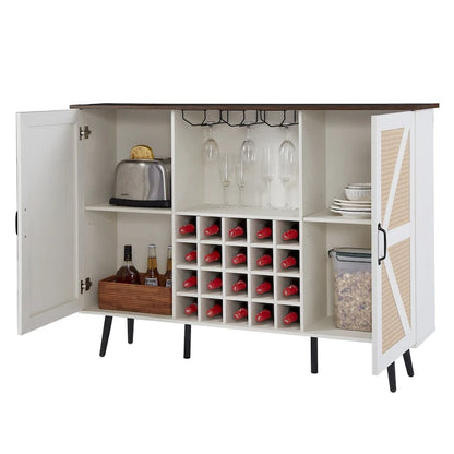 Rustic Wood Storage Cabinet with Wine Rack and Wine Glass Rack