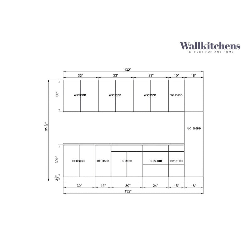 Kitchen Metropolitan Collection White Matte Color Base Size 11Ft Wide - 132x24