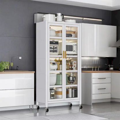 Open-Door Kitchen Shelving Floor-To-Ceiling Microwave Storage Cabinet