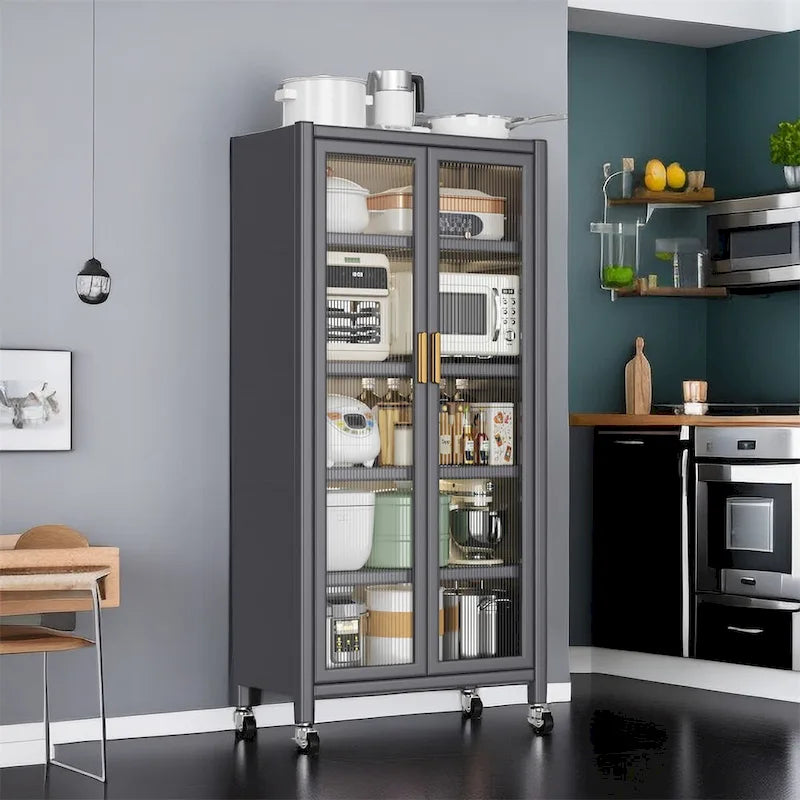 Open-Door Kitchen Shelving Floor-To-Ceiling Microwave Storage Cabinet