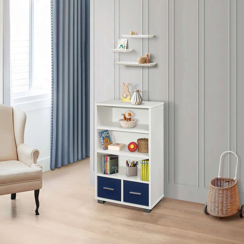 Kids Toy Storage Organize, Children Bookcase with Drawers, White/Blue