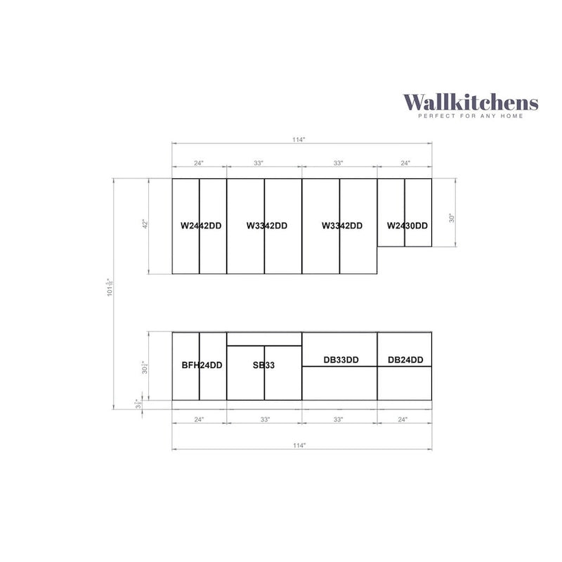 Kitchen Contemporary Collection Natural Teak Color Base Size 9.5Ft Wide - 114x24