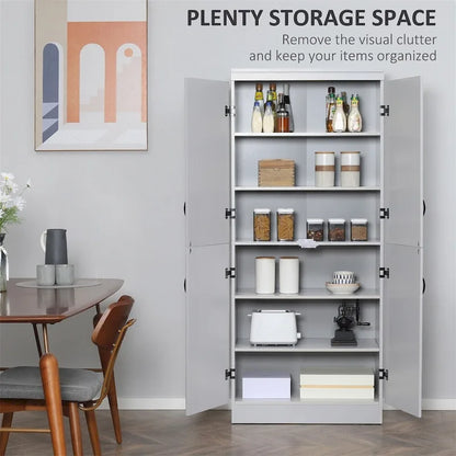 Freestanding Kitchen Pantry, 6-tier Shelving with 2 Adjustable Shelves