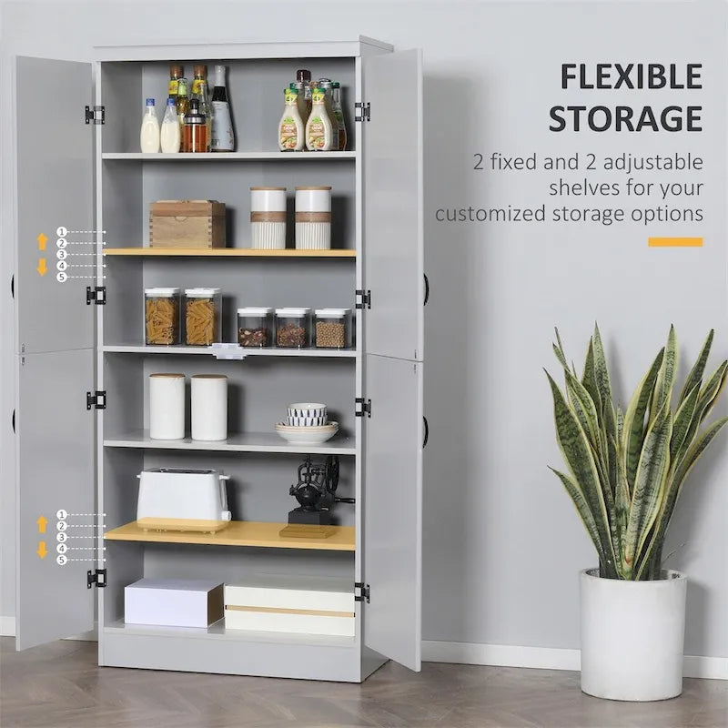Freestanding Kitchen Pantry, 6-tier Shelving with 2 Adjustable Shelves