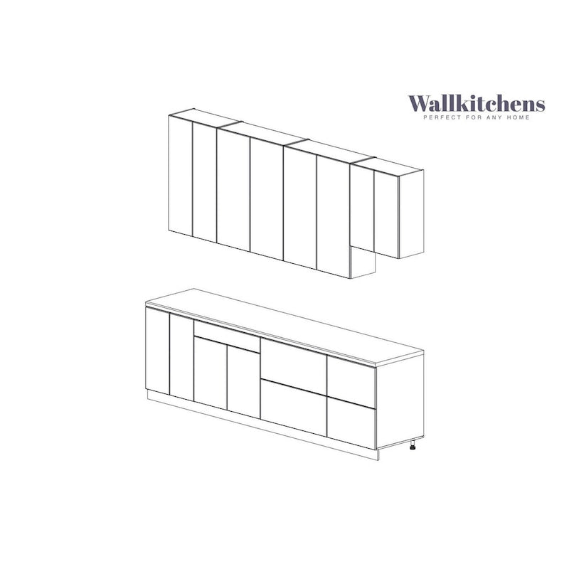 Kitchen Contemporary Collection White Gloss Color Base Size 9.5Ft Wide - 114x24
