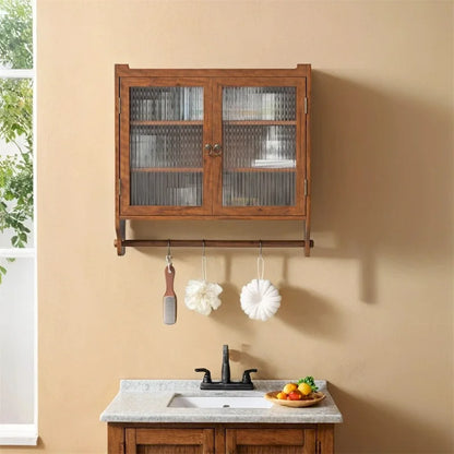 24.8Glass Door Vintage Double Door Wall Cabinet with Three Tiers