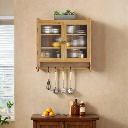 24.8Glass Door Vintage Double Door Wall Cabinet with Three Tiers