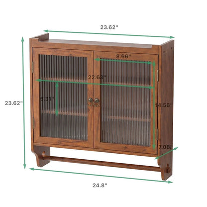 24.8Glass Door Vintage Double Door Wall Cabinet with Three Tiers