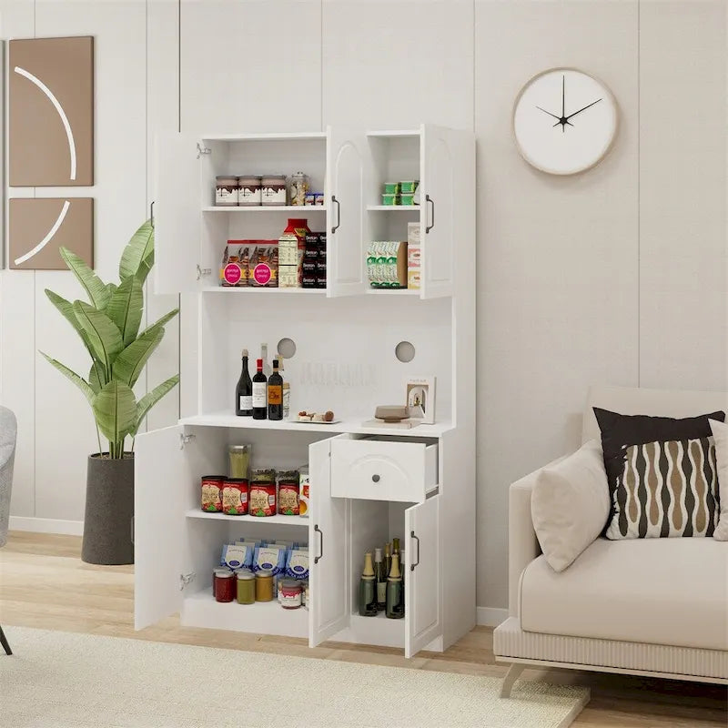 Kitchen Pantry Storage Cabinet with Microwave Oven Countertop