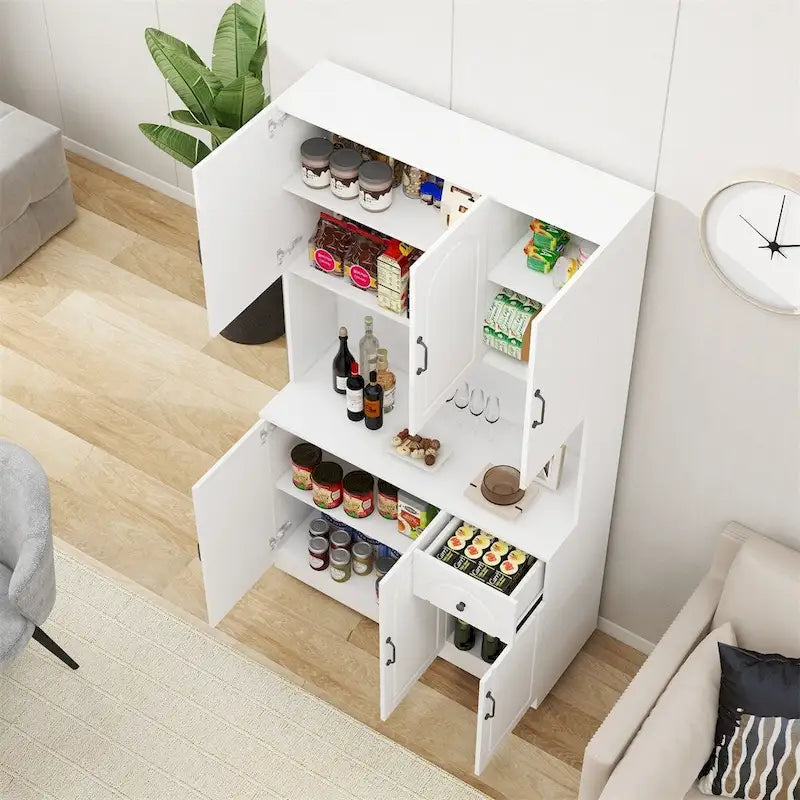 Kitchen Pantry Storage Cabinet with Microwave Oven Countertop