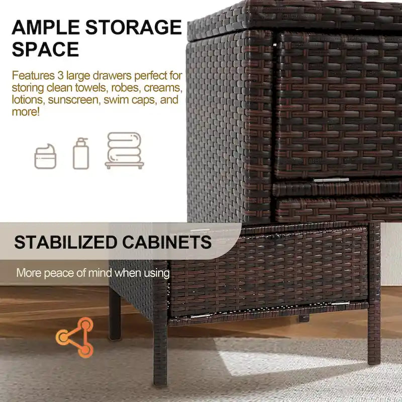 HOMEFUN Rattan Storage Cabinet With 3 drawers