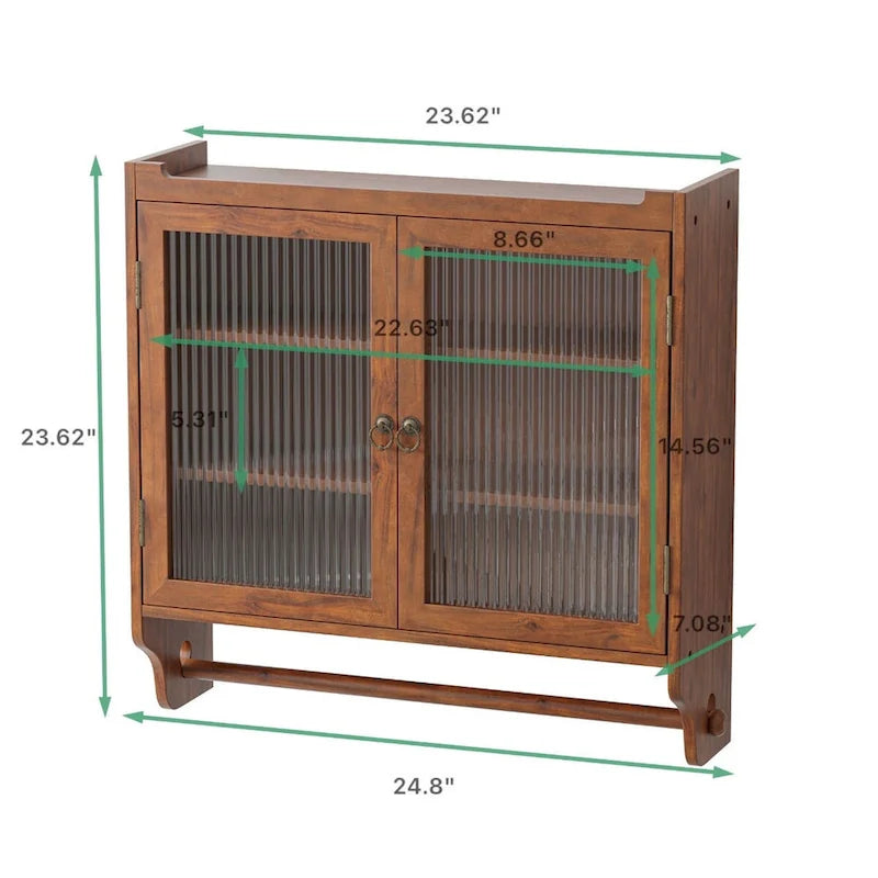 Glass Door Vintage Double Door Wall Cabinet