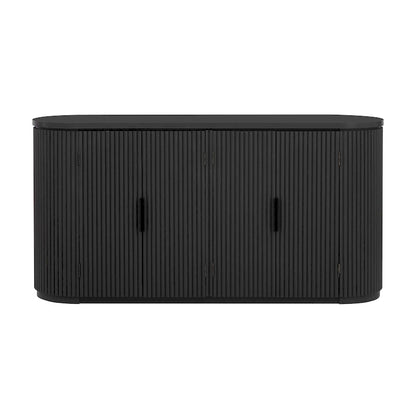 Vertical Striped Door Storage Cabinet with Metal Handles, Adjustable, Suitable for Study, Entryway and Living Room